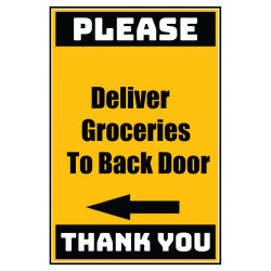 Delivery Sign - Deliver Groceries To Back Door Left Arrow, Vinyl Stickers