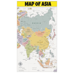 Map of Asia  - Laminated Wall Map Poster Print Perfect for Classrooms and Homes - Vivid Imagery with Bright Colors