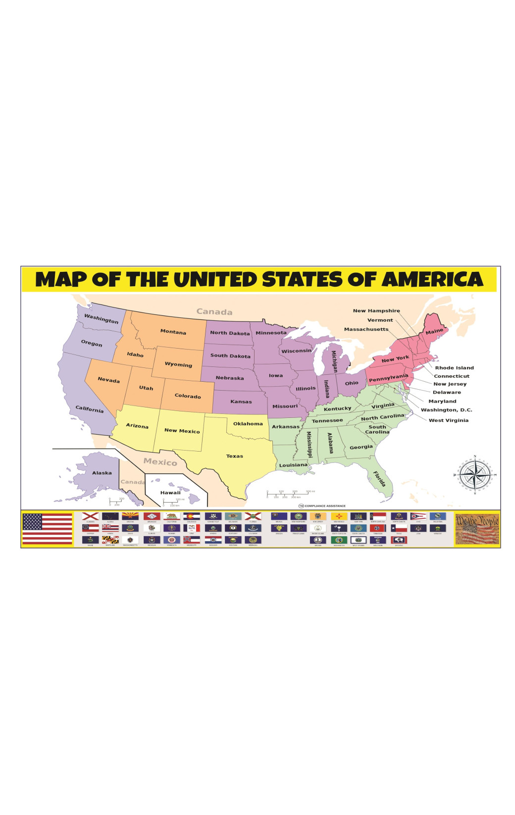 Map of USA - Laminated Wall Map Poster Print Perfect for Classrooms and ...