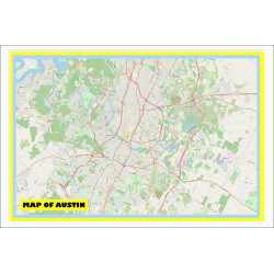 Map of Austin with Neighborhoods, Streets, Roads, Highways and Parks - Laminated Wall Map Poster Print - Vivid Imagery with Bright Colors