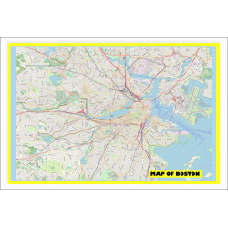 Map of Boston with Neighborhoods, Streets, Roads, Highways and Parks - Laminated Wall Map Poster Print - Vivid Imagery with Bright Colors