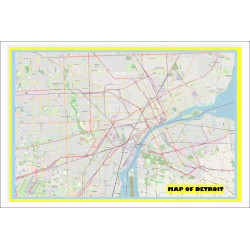Map of Detroit with Neighborhoods, Streets, Roads, Highways and Parks - Laminated Wall Map Poster Print - Vivid Imagery with Bright Colors
