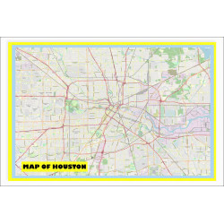 Map of Houston with Neighborhoods, Streets, Roads, Highways and Parks - Laminated Wall Map Poster Print - Vivid Imagery with Bright Colors