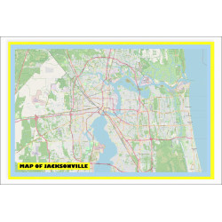 Map of Jacksonville with Neighborhoods, Streets, Roads, Highways and Parks - Laminated Wall Map Poster Print Map of Jacksonville with Neighborhoods, Streets, Roads, Highways and Parks - Laminated Wall Map Poster Print