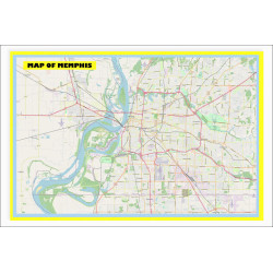 Map of Memphis with Neighborhoods, Streets, Roads, Highways and Parks - Laminated Wall Map Poster Print - Vivid Imagery with Bright Colors