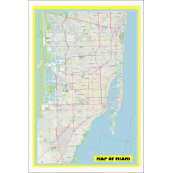 Map of Miami with Neighborhoods, Streets, Roads, Highways and Parks - Laminated Wall Map Poster Print - Vivid Imagery with Bright Colors