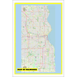 Map of Milwakee with Neighborhoods, Streets, Roads, Highways and Parks - Laminated Wall Map Poster Print - Vivid Imagery with Bright Colors