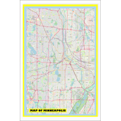 Map of Minneapolis with Neighborhoods, Streets, Roads, Highways and Parks - Laminated Wall Map Poster Print - Vivid Imagery with Bright Colors