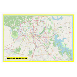 Map of Nashville with Neighborhoods, Streets, Roads, Highways and Parks - Laminated Wall Map Poster Print - Vivid Imagery with Bright Colors