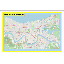 Map of New Orleans with Neighborhoods, Streets, Roads, Highways and Parks - Laminated Wall Map Poster Print - Vivid Imagery with Bright Colors