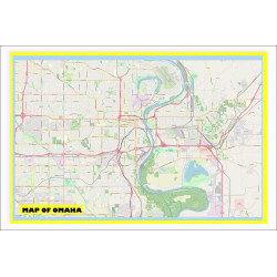 Map of Omaha with Neighborhoods, Streets, Roads, Highways and Parks - Laminated Wall Map Poster Print - Vivid Imagery with Bright Colors