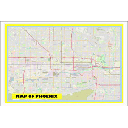 Map of Phoenix with Neighborhoods, Streets, Roads, Highways and Parks - Laminated Wall Map Poster Print - Vivid Imagery with Bright Colors
