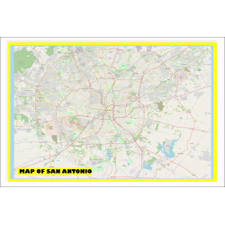 Map of San Antonio with Neighborhoods, Streets, Roads, Highways and Parks - Laminated Wall Map Poster Print - Vivid Imagery with Bright Colors