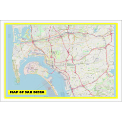 Map of San Diego with Neighborhoods, Streets, Roads, Highways and Parks - Laminated Wall Map Poster Print - Vivid Imagery with Bright Colors