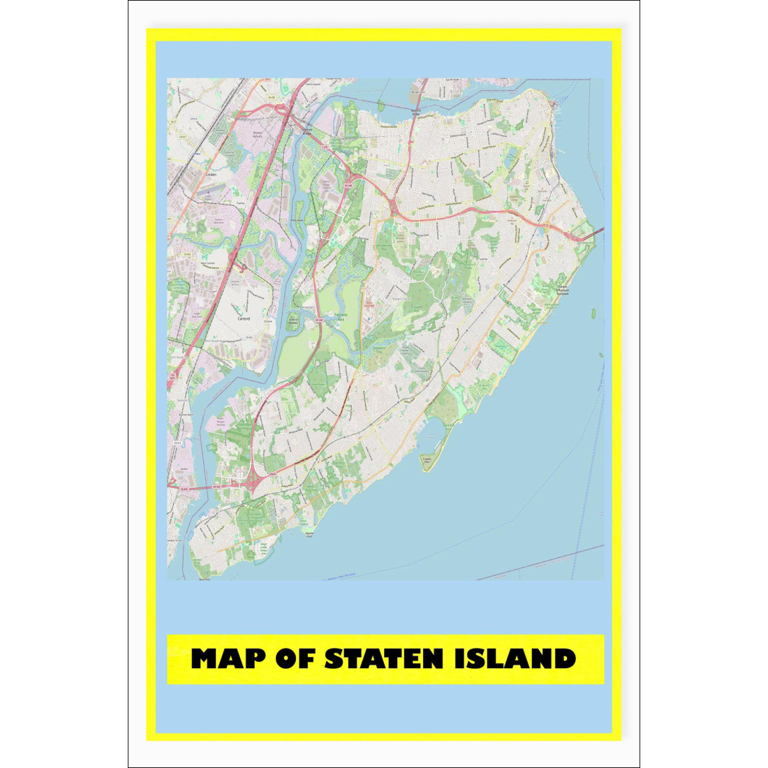 Map Of Staten Island With Neighborhoods Streets Roads Highways And Map of staten island with neighborhoods streets roads highways and