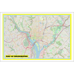 Map of Washington with Neighborhoods, Streets, Roads, Highways and Parks - Laminated Wall Map Poster Print - Vivid Imagery with Bright Colors