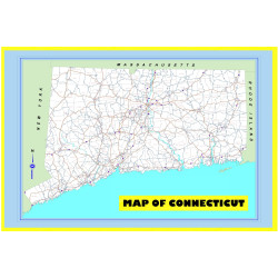 Map of Connecticut Large Detailed Roads and Highways, Map of Connecticut State with All Cities, Parks and Landmarks - Laminated Wall Map