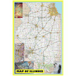 Map of Illinois Large Detailed Roads and Highways, Map of Illinois State with All Cities, Parks and Landmarks - Laminated Wall Map Poster