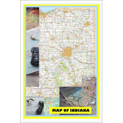 Map of Indiana Large Detailed Roads and Highways, Map of Indiana State with All Cities, Parks and Landmarks - Laminated Wall Map Poster Print