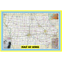 Map of Iowa Large Detailed Roads and Highways, Map of Iowa State with All Cities, Parks and Landmarks - Laminated Wall Map Poster Print