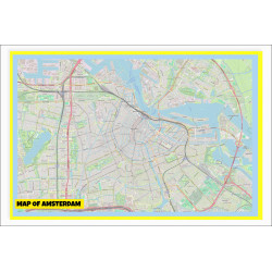 Map of Amsterdam with Neighborhoods, Streets, Roads, Highways and Parks - Laminated Wall Map Poster Print - Vivid Imagery with Bright Colors