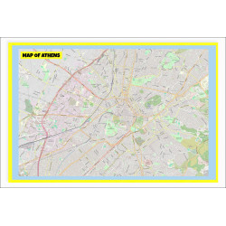 Map of Athens with Neighborhoods, Streets, Roads, Highways and Parks - Laminated Wall Map Poster Print - Vivid Imagery with Bright Colors