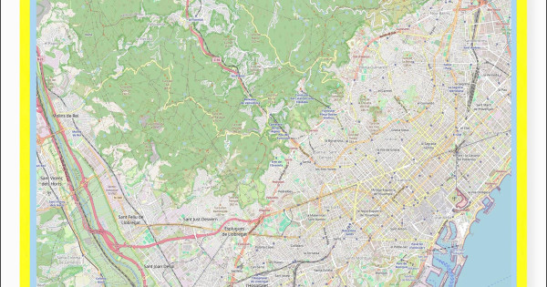 Map of Barcelona with Neighborhoods, Streets, Roads, Highways and Parks ...