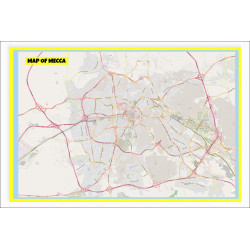 Map of Mecca with Neighborhoods, Streets, Roads, Highways and Parks - Laminated Wall Map Poster Print - Vivid Imagery with Bright Colors