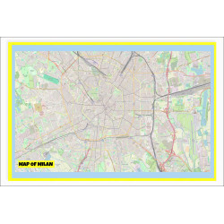 Map of Milan with Neighborhoods, Streets, Roads, Highways and Parks - Laminated Wall Map Poster Print - Vivid Imagery with Bright Colors