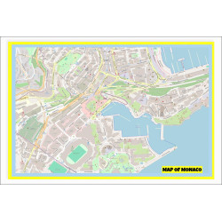 Map of Monaco with Neighborhoods, Streets, Roads, Highways and Parks - Laminated Wall Map Poster Print - Vivid Imagery with Bright Colors