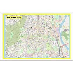 Map of New Delhi with Neighborhoods, Streets, Roads, Highways and Parks - Laminated Wall Map Poster Print - Vivid Imagery with Bright Colors