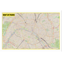 Map of Paris with Neighborhoods, Streets, Roads, Highways and Parks - Laminated Wall Map Poster Print - Vivid Imagery with Bright Colors