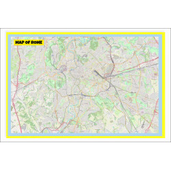 Map of Rome with Neighborhoods, Streets, Roads, Highways and Parks - Laminated Wall Map Poster Print - Vivid Imagery with Bright Colors