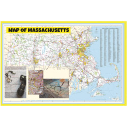 Map of Massachusetts Large Detailed Roads and Highways, Map of Massachusetts State with All Cities, Parks and Landmarks - Laminated Wall Map