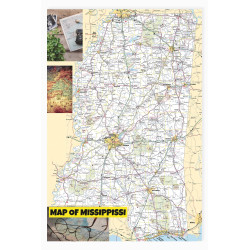 Map of Missippissi Large Detailed Roads and Highways, Map of Missippissi State with All Cities, Parks and Landmarks - Laminated Wall Map