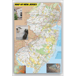 Map of New Jersey Large Detailed Roads and Highways, Map of New Jersey State with All Cities, Parks and Landmarks - Laminated Wall Map Poster