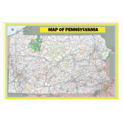Map of Pennsylvania Large Detailed Roads and Highways, Map of Pennsylvania State with All Cities, Parks and Landmarks - Laminated Wall Map