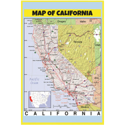 Map of California Style C  - Laminated Wall Map Poster Print Perfect for Classrooms and Homes - Vivid Imagery with Bright Colors