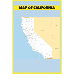 Map of California  - Laminated Wall Map Poster Print Perfect for Classrooms and Homes - Vivid Imagery with Bright Colors