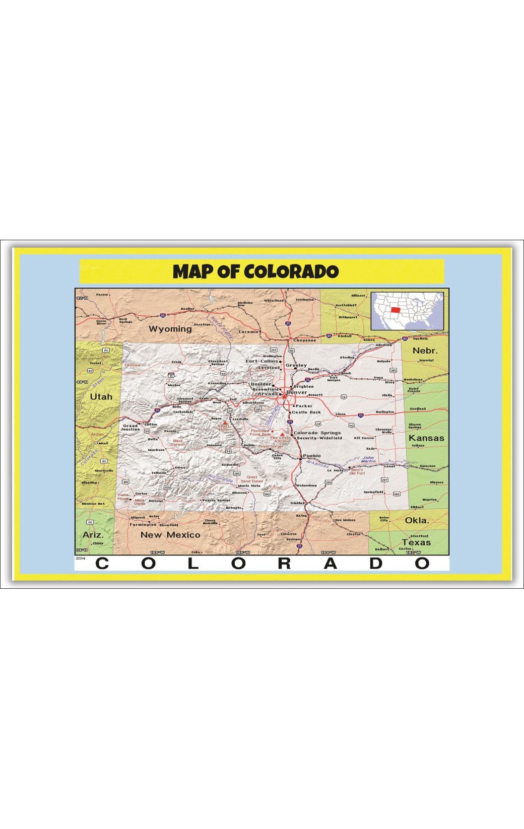Map of Colorado Style C - Laminated Wall Map Poster Print Perfect for ...
