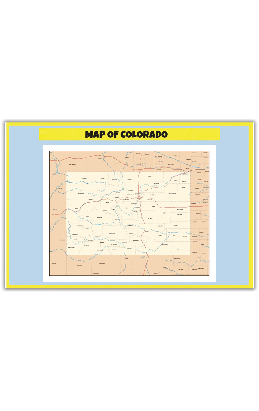 Map of Colorado - Laminated Map Wall Poster Print Perfect for ...