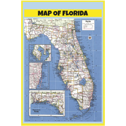 Map of Florida Style B  - Laminated Wall Map Poster Print Perfect for Classrooms and Homes - Vivid Imagery with Bright Colors