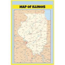 Map of Illinois Style B  - Laminated Wall Map Poster Print Perfect for Classrooms and Homes - Vivid Imagery with Bright Colors