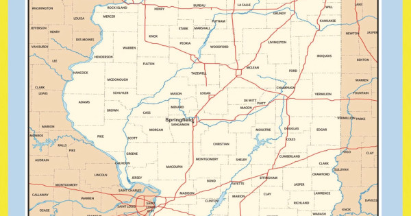 Map of Illinois Style B - Laminated Wall Map Poster Print Perfect for ...