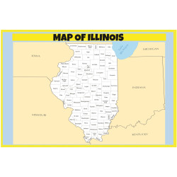 Map of Illinois  - Laminated Wall Map Poster Print Perfect for Classrooms and Homes - Vivid Imagery with Bright Colors