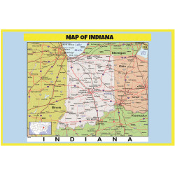 Map of Indiana Style C  - Laminated Wall Map Poster Print Perfect for Classrooms and Homes - Vivid Imagery with Bright Colors