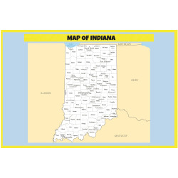 Map of Indiana  - Laminated Wall Map Poster Print Perfect for Classrooms and Homes - Vivid Imagery with Bright Colors