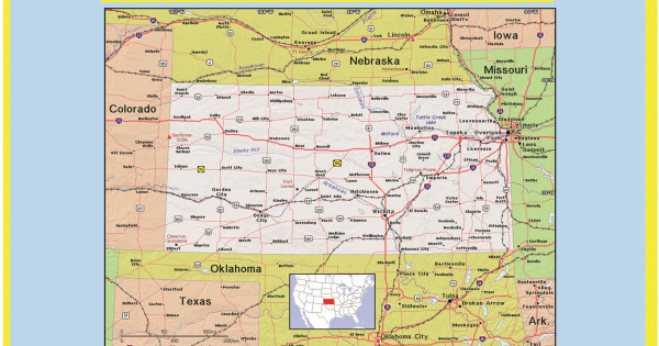 Map of Kansas Style C - Laminated Wall Map Poster Print Perfect for ...