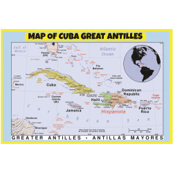 Map of Cuba Great Antilles - Laminated Wall Map Poster Print Perfect for Classrooms and Homes - Vivid Imagery with Bright Colors