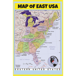 Map of East USA - Laminated Wall Map Poster Print Perfect for Classrooms and Homes - Vivid Imagery with Bright Colors